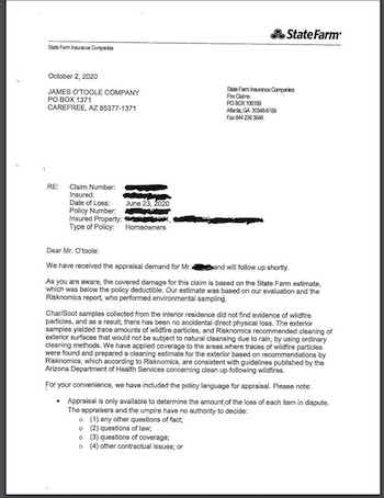State Farm Claims Denial Letter Insurance Appeal